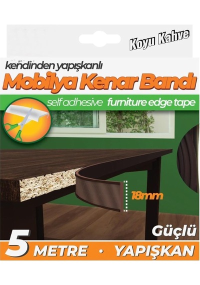 Kendinden Yapışkanlı Masa,raf,dolap,tezgah,mobilya Kenar Bandı 18mmx5 Metre-koyu Kahve