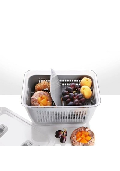 Vinoa 3'lü 2,5 Lt + 5 Lt + 9 Lt Süzgeçli Buzdolabı Düzenleyici Organizer + Saklama Kabı Gri