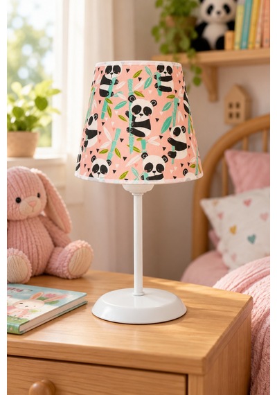 Çocuk Odası Kumaş Abajur Masa Lambası 13,5 cm Pembe Panda