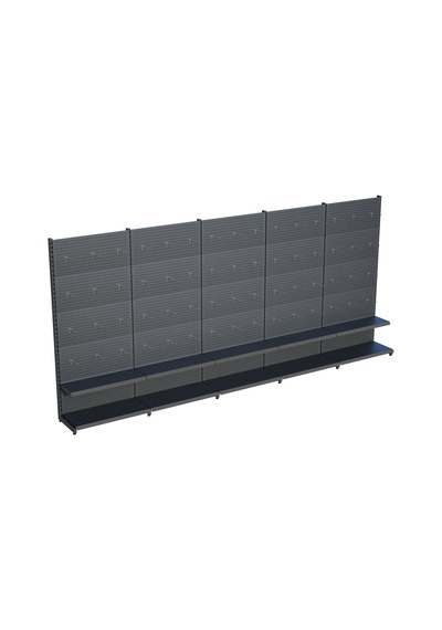 Antrasit Metal 5li Birleşik 2 Katlı Market Raf Sistemi Hırdavat Rafı G450cm Yükseklik H220 Cm Siyah