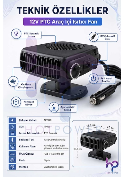 12v Araç İçi Sıcak Soğuk Fan Ptc Isıtıcı Ön Cam Buğu Giderici Çakmaklık Girişli