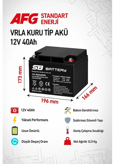 Sb Battery 12v 40ah Bakımsız Kuru Akü