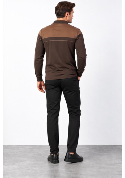 Bihan Store Erkek Polo Yaka Uzun Kollu Sweatshirt W27-8324 - Kahverengi Kahve