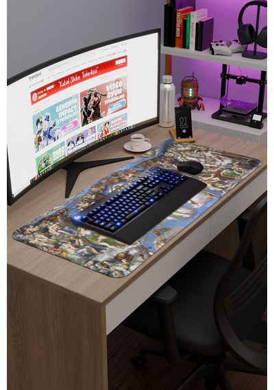 Michelangelo Kıyamet Günü V1 90x40 Xxl Gaming Kauçuk Kaymaz Taban Mouse Pad Fare Altlığı
