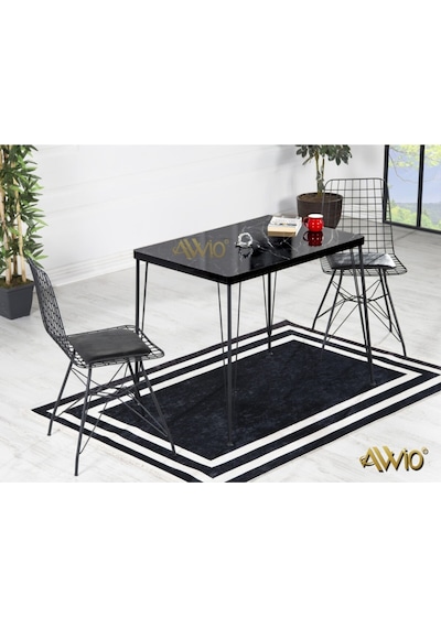 Avvio 60x90 Ezgi 2 Kişilik Yemek Masası Takımı-mutfak Masası Takımı-siyah Mermer Desenli Oval Kenar