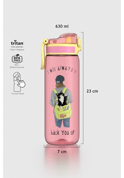 Renga Rybo-x Desenli 630 Ml Tritan Çocuk Matara 912163 Pembe Pembe