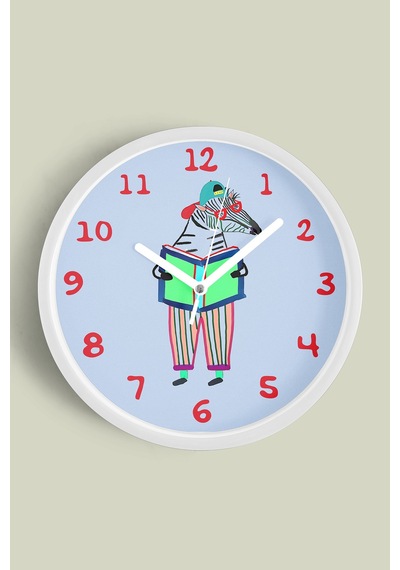 Kitap Okuyan Artist Zebra Çocuk Odası Duvar Saati - 25cm - Önü Camlı Beyaz Kasa - Sessiz Mekanizma-jh1167 Beyaz