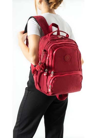 Unisex Okul Çantası Lise Ortaokul Üniversite Sırt Çantası 40 30 Cm Hafif Klinkır Kumaş Çok Cepli 4h Bordo