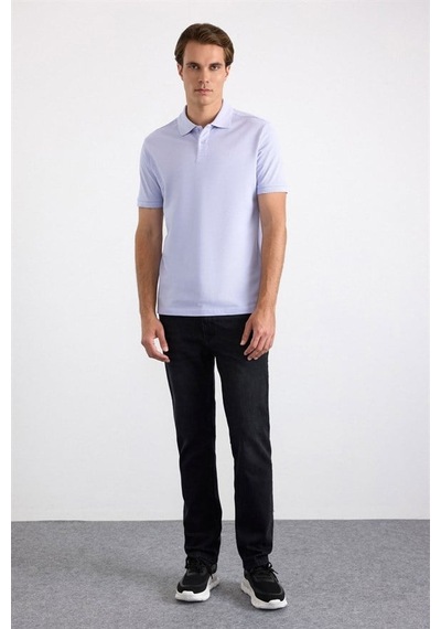Süvari Açık Lila Slim Düz Nakışlı Pike Düğmeli Polo Yaka Tişört Ts1014000474-mr1