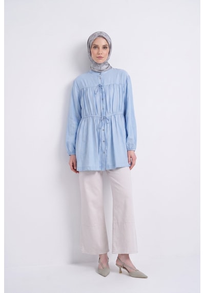 Armine Trend Bağcık Detaylı Büzgülü Düğmeli Tesettür Tunik Mavi 26yt480 Armine Trend Bağcık Detaylı Büzgülü Düğmeli Tesettür Tunik Mavi 26yt480
