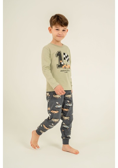 Rolypoly Erkek Çocuk Speedway Racing Club Yeşil Uzun Kol Pijama Takım Rp3875-c-v2 Rp3875-c-v2