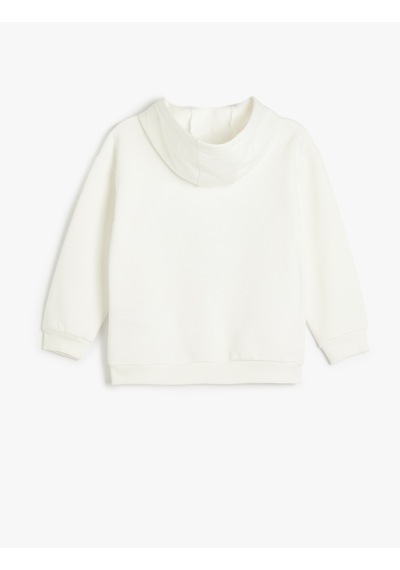 Koton Kapşonlu Sweatshirt Uzun Kollu Baskı Detaylı Şardonlu Ekru 5wkb10031tk Ekru