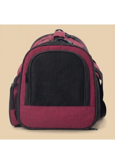 Pugalo Flycomfort Kedi Köpek Taşıma Çantası, Naylon, 40x30x35 Cm, Kabin Boy, Uçak Uyumlu, Yırtılmaz File Bordo