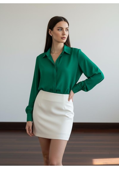 Pera Moda Basic Önü Kısa Arkası Uzun Küçük Ve Büyük Bedenli Jessica Gömlek Yeşil