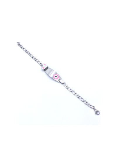 316l Çelik Pembe Nazar Boncuklu Hello Kitty Çocuk Bileklik Blk-961 Gümüş