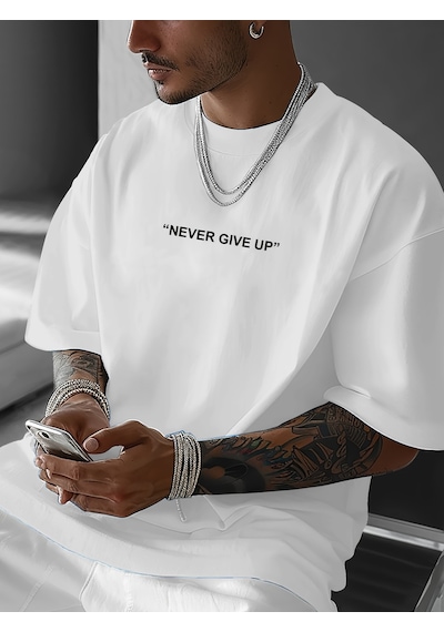 Unisex Asla Pes Etme Baskılı Tasarım Tshirt Beyaz