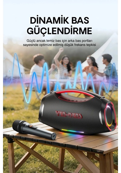 Ven-dens Vd-spk027s 240 W Bluetooth 5.3 Taşınabilir Karaoke Hoparlörü, 12000 Mah Batarya, Siyah