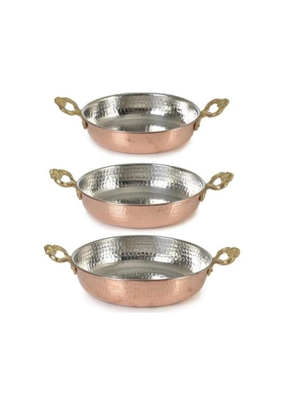 3lü Set Bakır Sahan Seti 14-16-18cm Üçlü Omlet Yumurta Tavası Çekiç Dövme Sahanları Diğer