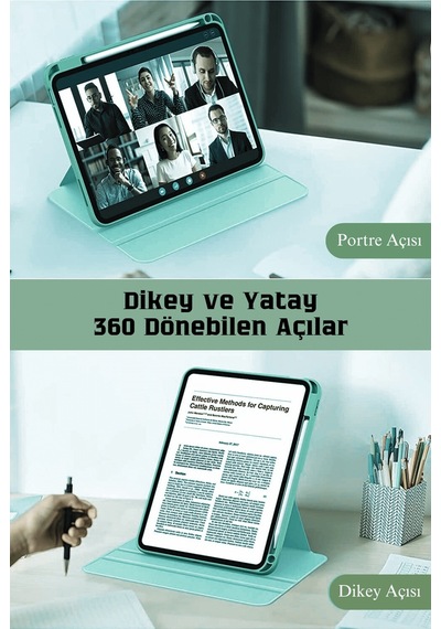Apple Uyumlu iPad Air 11 İnç 2024 M2 Çipli 6.nesil 360 Dönebilen Standlı Pino Tablet Kılıfı