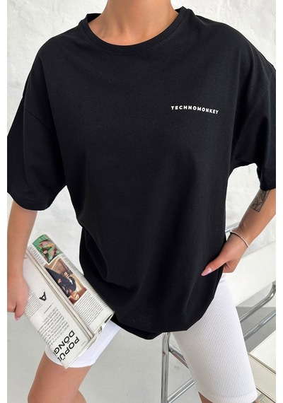 Technomonkey Unisex Siyah Oversize Halı Kilim Travel Desenli Techno Tişört