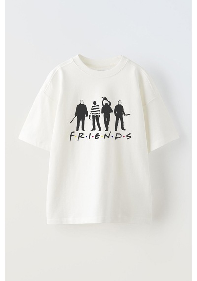 Thewert Unisex Firends Kötü Karakterler Tasarım Baskılı Pamuk Beyaz Oversize T-shirt