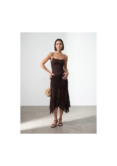 Dilvin 21216 Askılı Bodysuit-koyu Kahve-16504