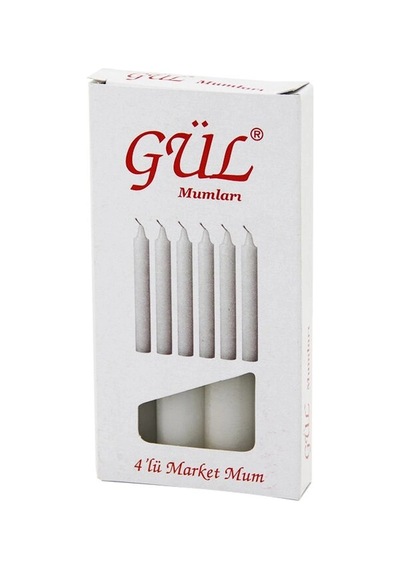 4pcs - İnce Çap 1.6cm - Uzunluk 12cm Beyaz Klasik Market Mum 5580