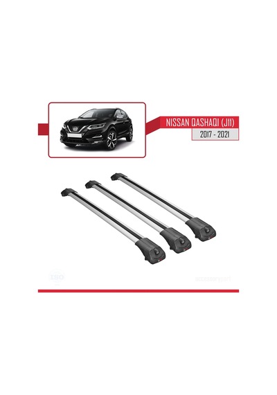 Nissan Qashqai 2017-2021 Arası İle Uyumlu Ace-1 Ara Atkı Tavan Barı Gri 3 Adet Bar