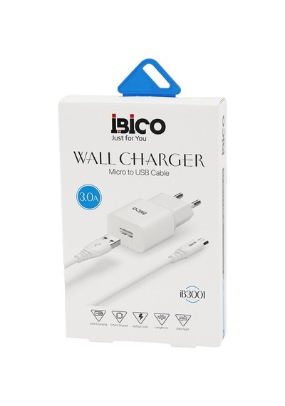 İbico İb-3001 Usb To Telefon Şarj 9v-12v 3.0a Ev Başlık+ Kablo 1mt Micro Hızlı Set- 10'li Paket