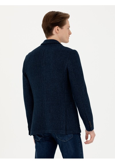 Cacharel Lacivert Slim Fit Yün Karışımlı Flanel Ceket