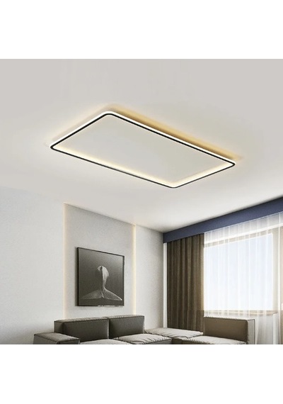Siyah 90x60 cm Dikdörtgen 3000K Sarı Işık Led Tavan Lambası