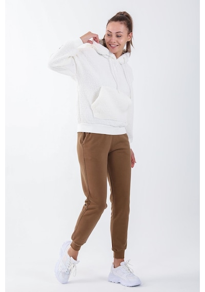 Maraton Sportswear Comfort Kadın Kapşonlu Uzun Kol Basic Ekru Sweatshirt 21443-ekru