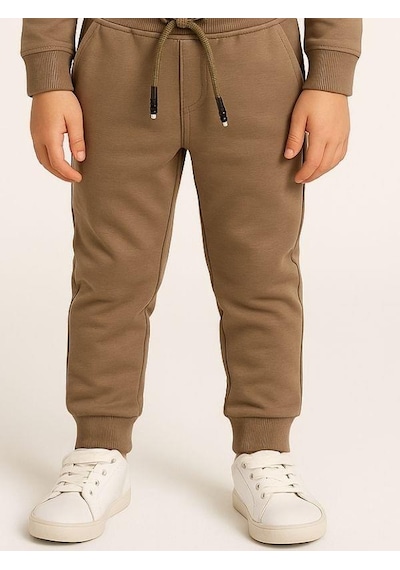 Zekids Çocuk Beli Paçası Lastikli Yumuşak Dokulu Okul Eşofman Altı-16088 Kahverengi
