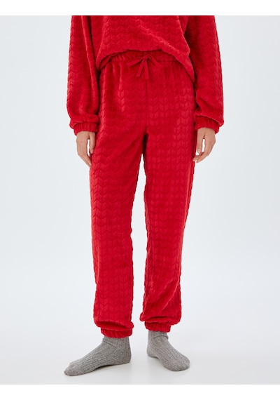Koton Polar Pijama Altı Beli Bağlamalı Lastikli Rahat Kalıp Kırmızı 5wlk40113mk Kırmızı