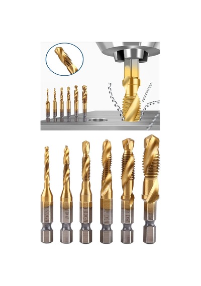 Depolife Klavuz Seti 1/4 Bıts Kendinden Matkap Uçlu M3 M4 M5 M6 M8 M10 Titanyum Ahşap Metal Matkap Uçlu