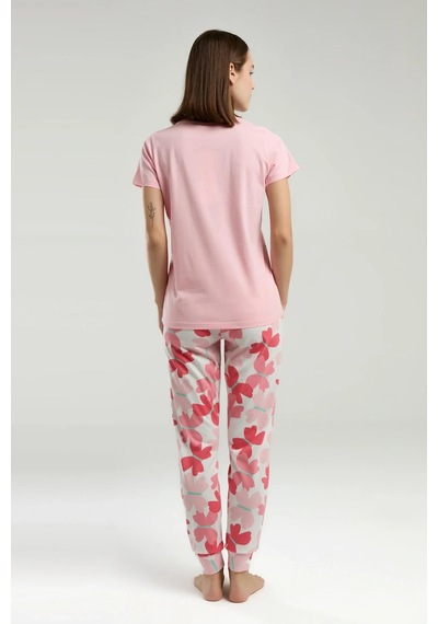 Rolypoly Kadın Pembe Kısa Kol Pijama Takım Turuncu