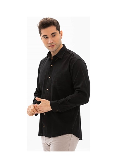 Eliş Şile Bezi Büyük Beden Şile Bezi Tek Cepli Uzun Kol Erkek Gömlek Siyah 3003 - 4XL Siyah