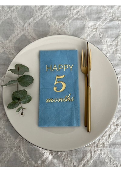 Gold Yaldızlı Mavi Happy 5 Yaş Months Garson Katlama Peçete 16 Adet