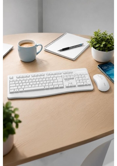 Premium Fare Cihaz Arayüz Usb Alıcılı Kablosuz Q Klavye Mouse Seti Kn230 Beyaz Diğer