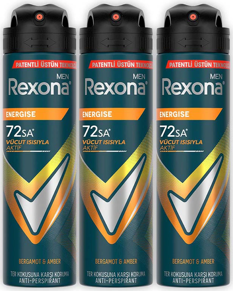 Rexona Men Erkek Sprey Deodorant Energise Bergamot & Amber 150 Ml X3