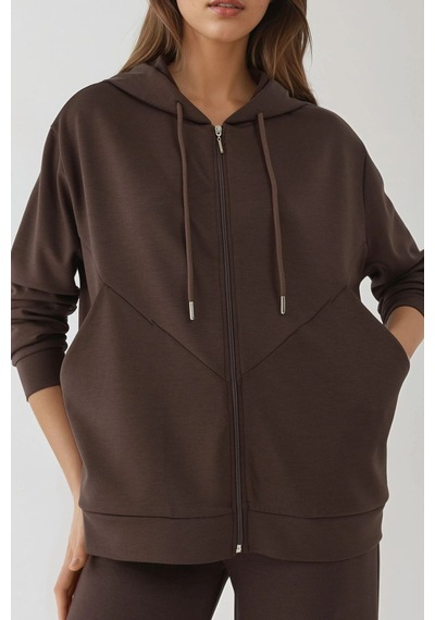 Hiccup Modal Touch Fermuarlı Kapşonlu Sweatshirt Kahve Kahvesi