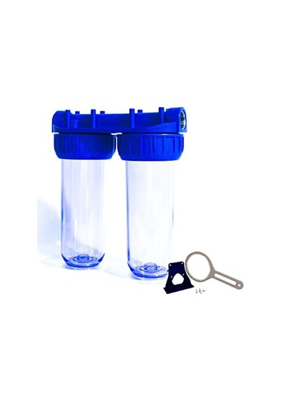 Watermanya 10'' Dublex Çiftli Tesisat Tipi Su Arıtma Filtre Kabı 3/4 Giriş Çıkışlı