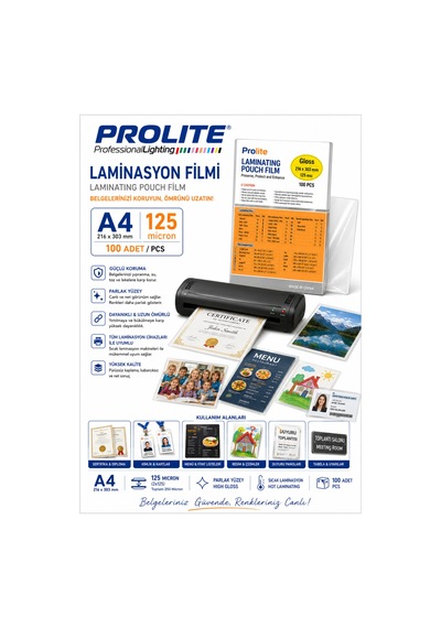 Orjünal Laminasyon Filmi Okul Eğitim İş Vb Alanlarda Kullanılır Parlak A4 125mic 1 Paket 50 Lü 303 X 216 Cm