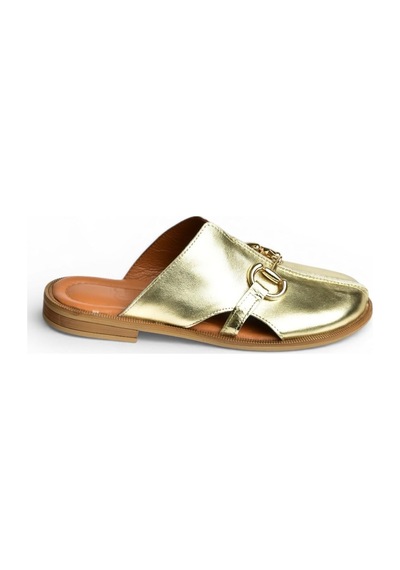 Fox Shoes U944150403 Altın Hakiki Deri Önü Kapalı Kadın Terlik