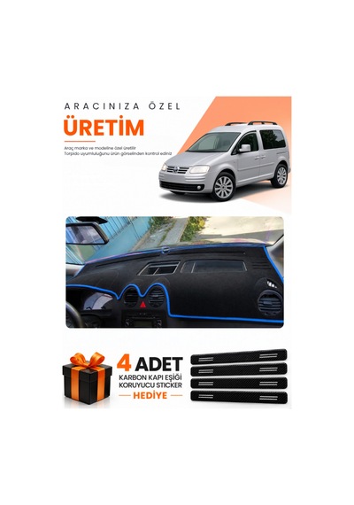 Volkswagen Caddy 2004-2010 Uyumlu Torpido Koruma Örtüsü Oto Kılıfı - Siyah Mavi