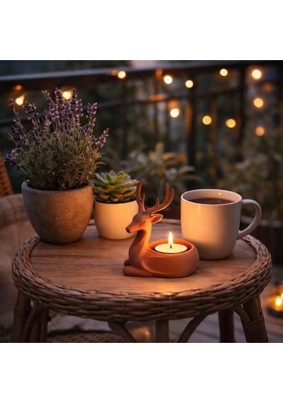 Dekoratif Geyik Mumluk Tealight Mumluk Balkon Sehpa Masa Üstü Ev Dekoru 11.5 Cm