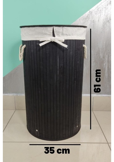 Digithome Yuvarlak Bambu Çamaşır Sepeti Siyah - Cl-6001-05 C1-1-121 Siyah