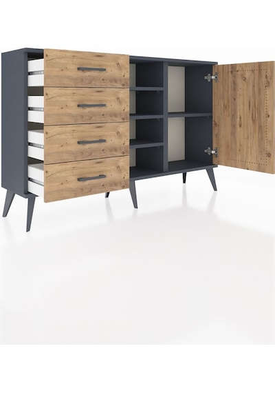 Arges Konsol 4 Raflı 4 Çekmeceli Tek Kapaklı 132x30x83 Antrasit-çam/çam Çam/çam Arges Konsol 4 Raflı 4 Çekmeceli Tek Kapaklı 132x30x83 Antrasit-çam/çam Çam/çam