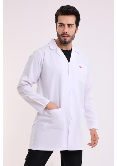 Doktor Öğretmen Erkek Önlük Ara Boy Ceket Yaka - 171 Beyaz-6530-171 Beyaz
