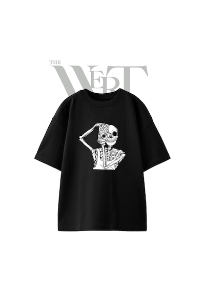 Thewert Skeleton Camera Tasarım Baskılı Ünisex Siyah Oversize T-shirt